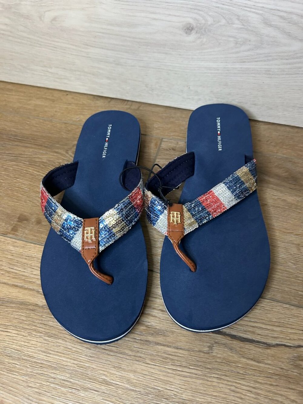 Tommy Hilfiger Flip-Flops Womens Contina Navy Sequined 2pcs 10M